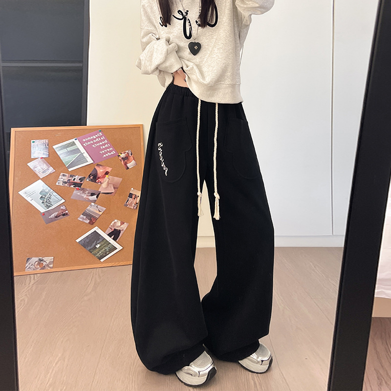 美式宽松慵懒风弯刀运动卫裤女春秋冬季新款高腰阔腿裤显瘦休闲裤