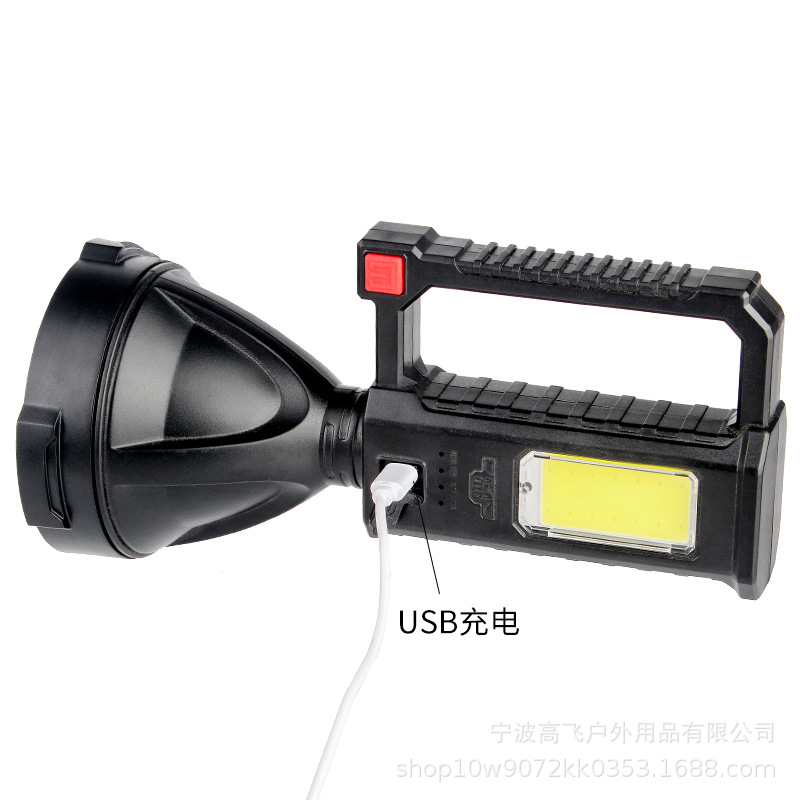 跨境強光手提帶支架釣魚手電筒大功率露營應急探險COB戶外照明燈