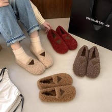 毛毛鞋女冬博肯可外穿棉瓢鞋女2024秋冬加绒羊羔毛豆豆网红保暖潮