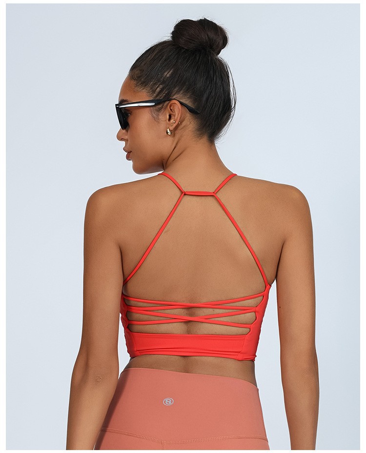 Europa y América deportivo chaleco de acondicionamiento de la mujer con cojín de pecho desnudo sensación de belleza de espalda alta elástica correr rápido entrenamiento de yoga seco bra