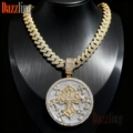 Gold Two-Tone Pendant with Cuban Chain 46CM Set