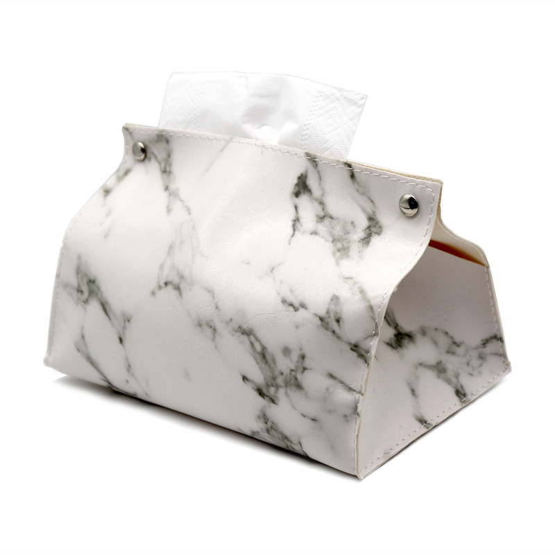 Caja de pañuelos de cuero de mármol de lujo ligero sala de estar hogar Baño servilleta caja de pañuelos coche PU caja de pañuelos