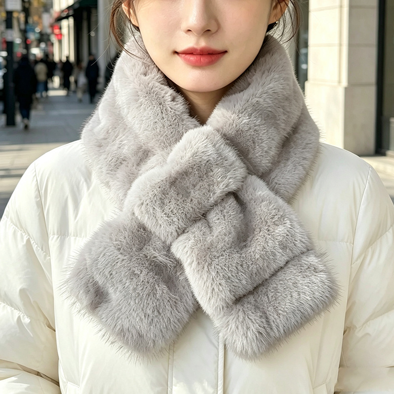 Factory-customized faux mink fur wavy scarf, double-sided, versatile, simple and elegant, neck warmer, faux fur plush neck warmer