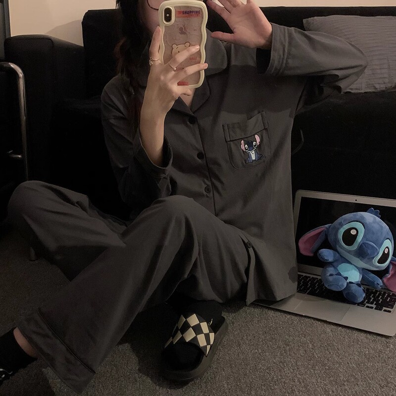 Cartoon stitch pajamas for women 2023 loose cute girl High-looking Internet celebrity girl home wear winter suit