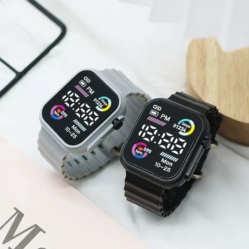 新款时尚潮流情侣ＬＥＤ电子表个性酷炫双色圈海洋带学生运动电子