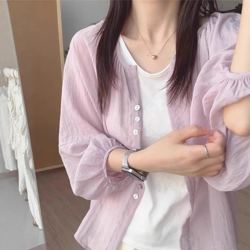 亜麻日焼け止めシャツジャケット レディース 薄手 夏新作 カーディガン風 ゆったり 長袖シャツ ショート丈トップス|undefined