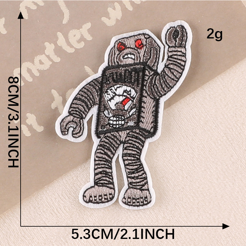embroidery label, small robot badge label, clothing decoration accessories,  supply, adhesive-backed embroidery cloth sticker