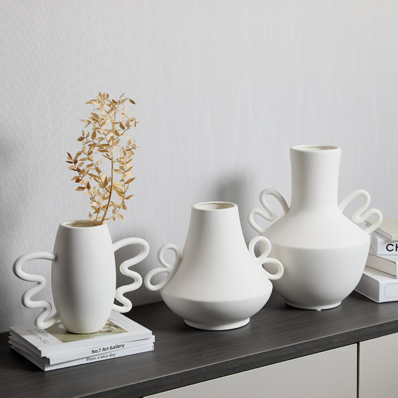 Moderno minimalista creativo blanco florero de cerámica ins estilo salón flor seca arreglo arte decoraciones pasillo adornos