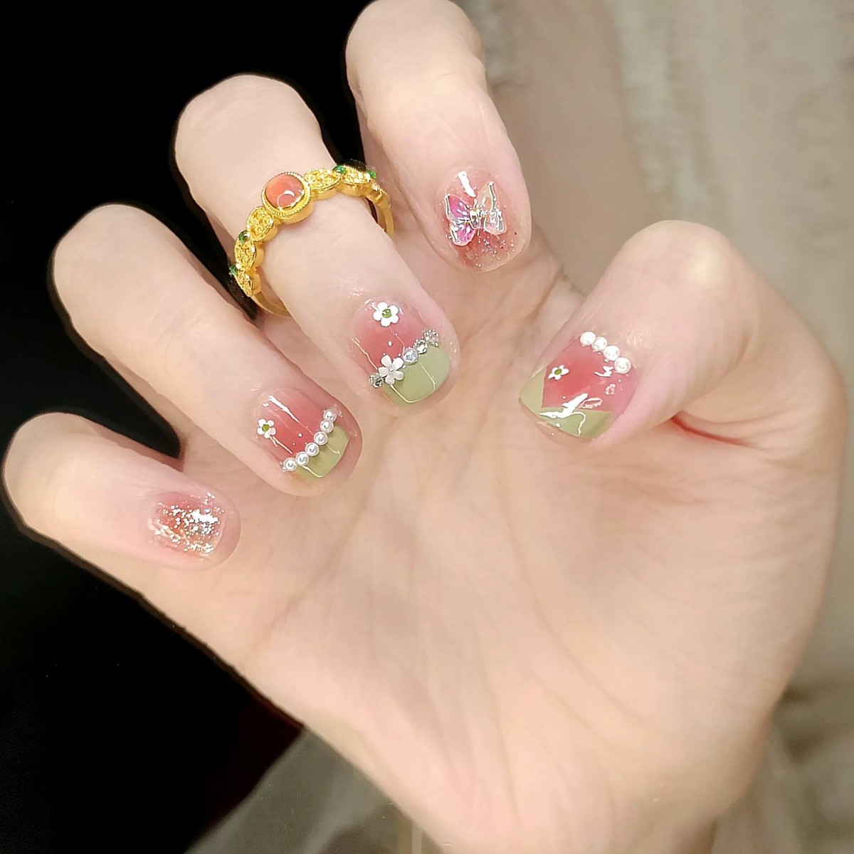 Bague de luxe en soie pour palais du Vietnam, fleur de vent, sable doré, phénix, hibiscus, petit palais, pinson, anneau léger, bijoux de bouche_voghion.com