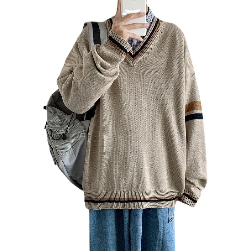 Todo fósforo color a juego pareja suéter hombres Otoño e Invierno Chaleco de punto suelto estilo coreano moda estilo preppy desgaste exterior con cuello en V