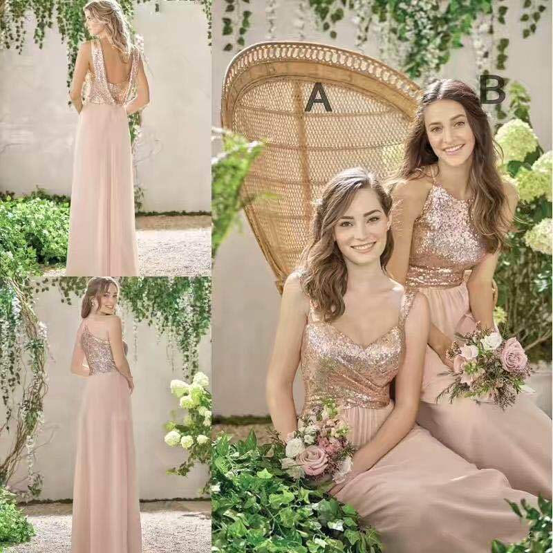 2026 New Foreign Trade Women's Clothing Amazon Prom Dress A-Line Backless Rose Gold Sequin Chiffon Bridesmaid Dress