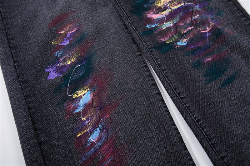 Men's Distressed Straight Leg Jeans Artistic Street Style Black Gray Oil Painting Pattern Casual Normcore mid Waist Zipper Fly_mkmklike.com