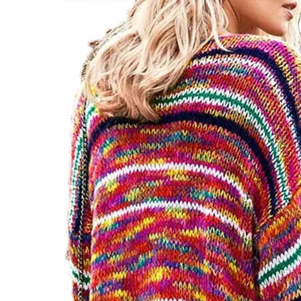 Damenbekleidung Herbst und Winter gestreifte Wolle gestrickt lose Strickjacke dünnen Mantel_voghion.com