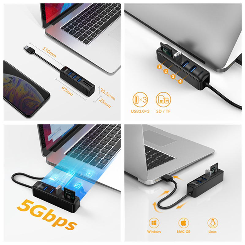 源頭廠家多功能Combo集線器分線器SD/TF卡讀卡器一拖3+2.0USB HUB