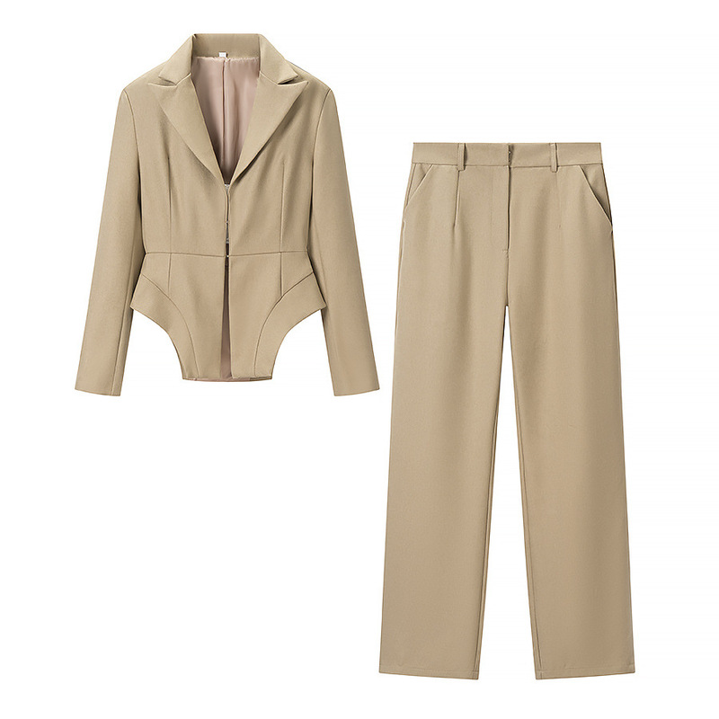 Cross-Border Spring New European and American Style Women's Fashion Elegant Lapel Long-Sleeve Blazer and Pants Set