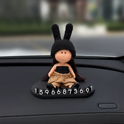 Cute potato-shaped car parking permit, temporary parking number plate, in-car phone holder, decorative item for women, exudes a sophisticated vibe (Nömrəli dayanma kartı) - black-parking-sign-strapless-potato-sister