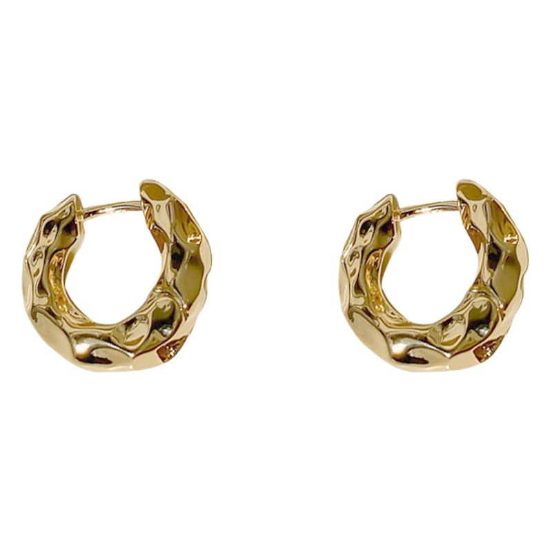 South Korea Dongdaemun Design Simple Pleated Texture Ear Buckle Women's Personality Temperament Internet Celebrity Metal Cold Style Earrings