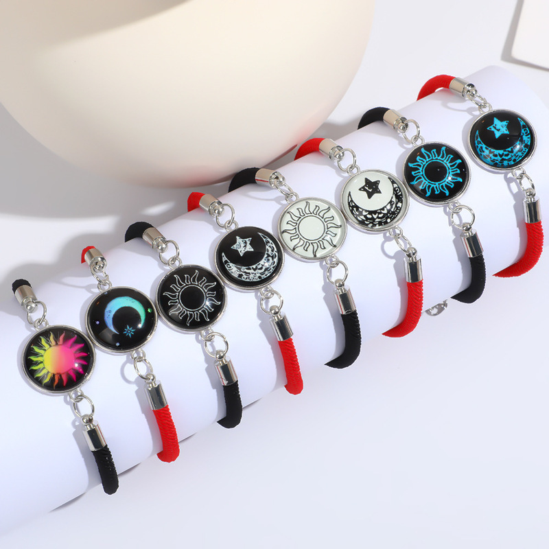 Cross-Border Sun and Moon Bracelet Lovers Time Gemstone Braided Bracelet European and American Ins Couple Bracelet Moon Luminous Bracelet