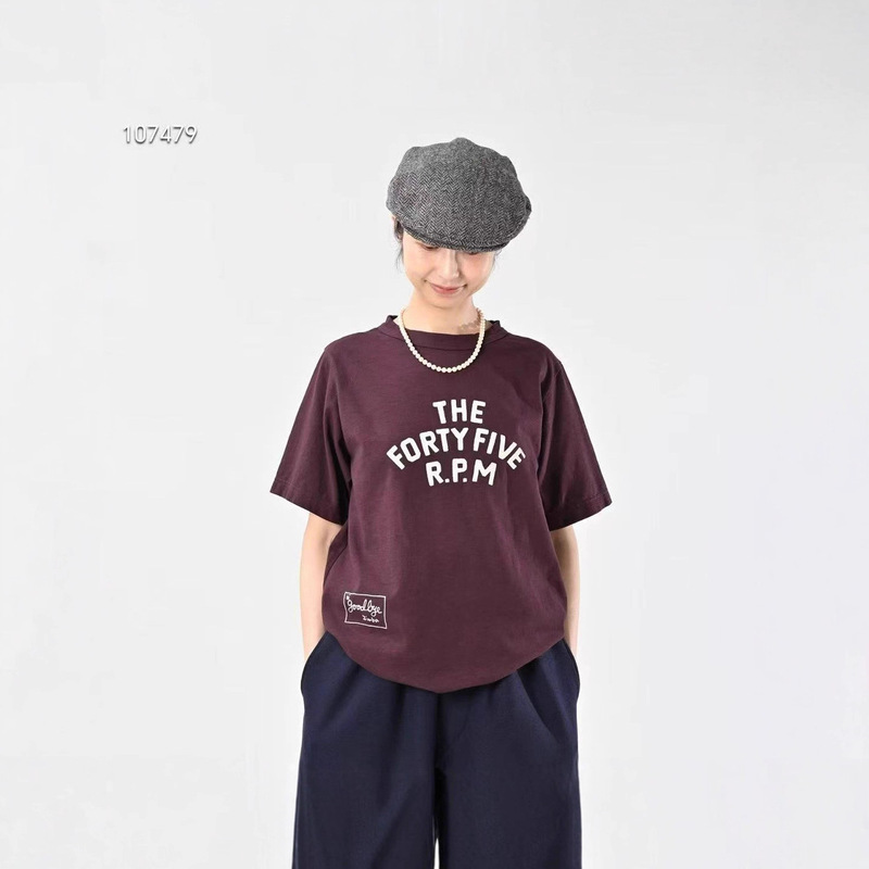 Japanese-Style New Square Letter Print Loose Casual Versatile Slub Cotton Crew Neck Short Sleeve T-Shirt Unisex