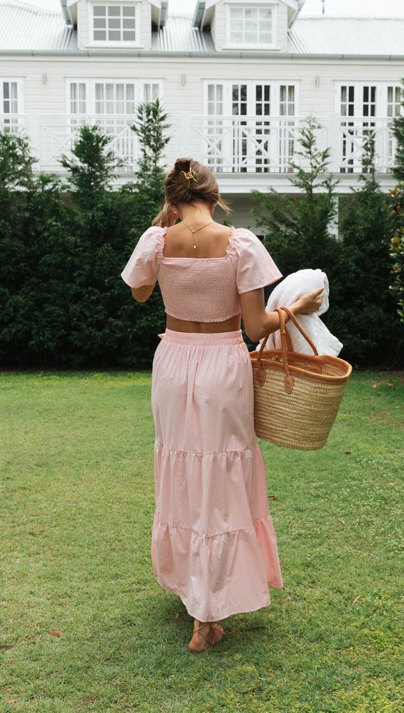 solid color top high-waisted bows long skirt set NSJKW119158