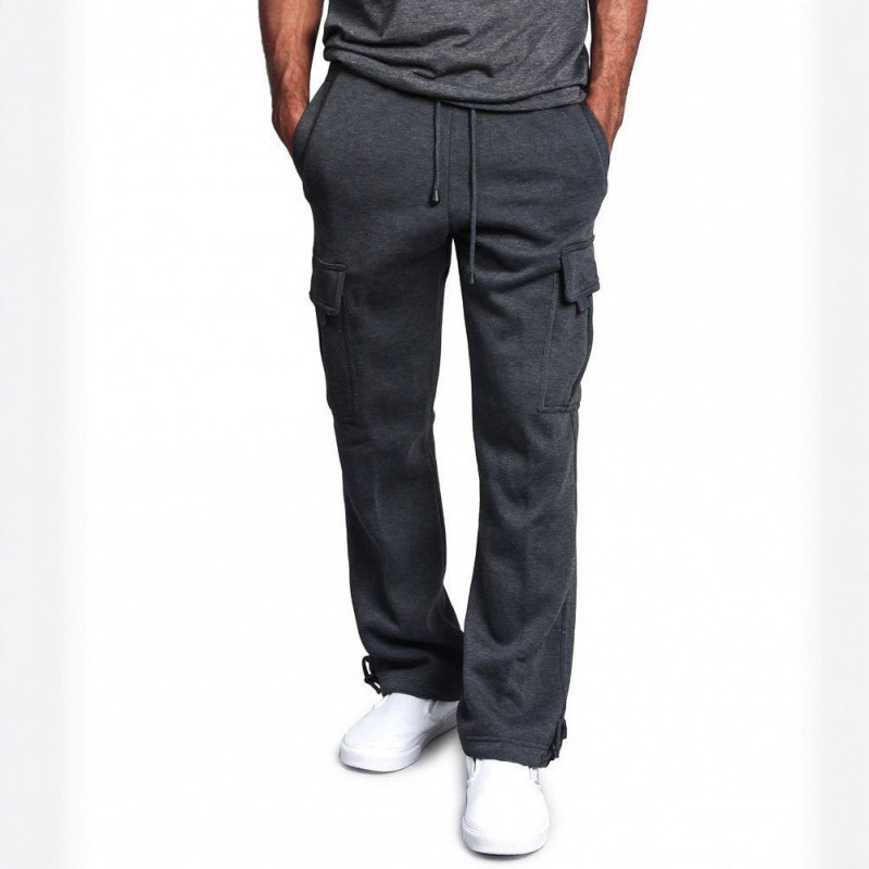 Men's Loose Fit Cargo Sweatpants with Multiple Pockets, Drawstring Straight-Leg Trousers, Casual Long Pants, Plus Size, Foreign Trade Supply