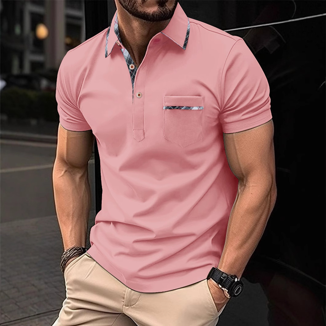 2024 summer European and American men's short sleeve lapel T-shirt foreign trade men's POLO shirt cross-border top plaid Polos men