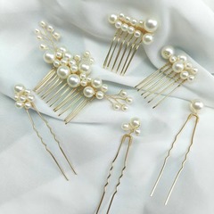 古風花嫁シンプル真珠髪櫛u型クリップ編み髪古風漢服髪飾りヘアピンセット新作頭飾り