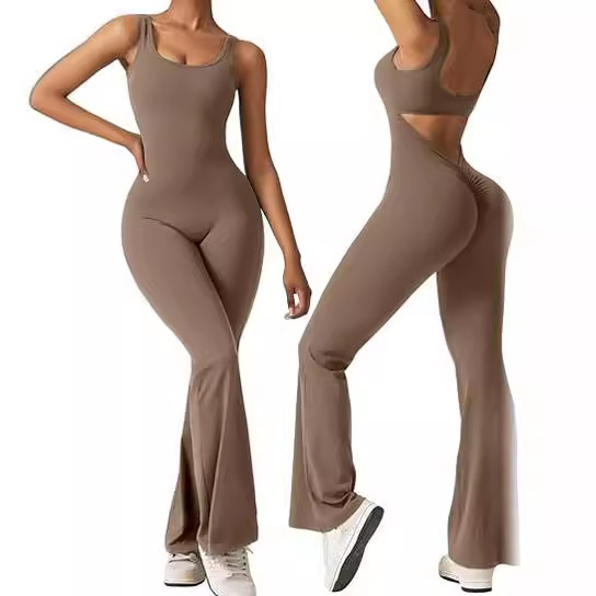 Europa y América transfronteriza sin mangas de las mujeres acampanado mono sexy backless chaleco apretado cadera levantamiento yoga mono