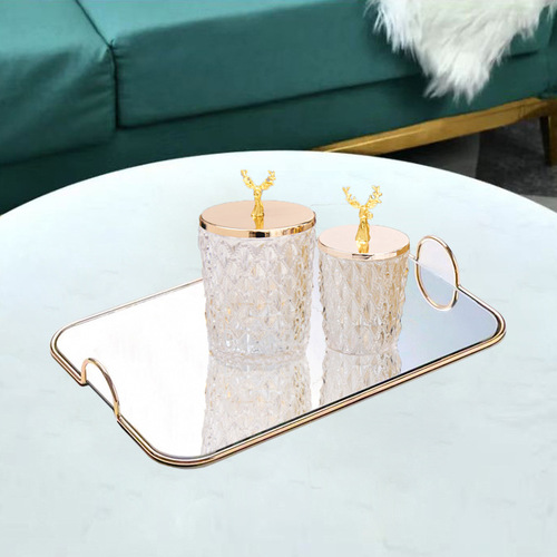Nordic light luxury metal mirror tray desktop coffee table storage tray model room decoration American glass fruit plate