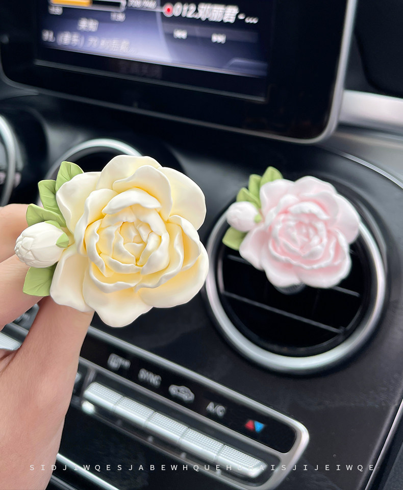 Jasmine Flower Car Perfume Aromatherapy Car Air Conditioner Vent Decoration Diffuser Stone Flower Car Interior Ornament Goddess Style
