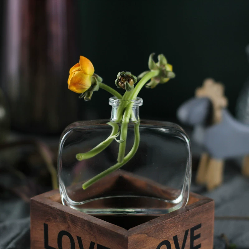 Оптовая Продажа с фабрики Ретро Прозрачная японская ручная работа плоская квадратная отделка дома настольное украшение гидропонная ваза цветочный аромат