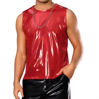 Европейская и американская мода Тенденция Мужская Свежий Жидкий Световой Жилет С Круглым вырезом Дышащая Сексуальная Мужская Футболка