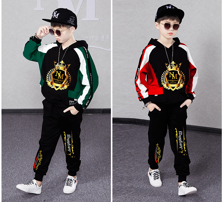 Boys' Autumn 2023 New Chinese and Korean Long sleeved Color Block Hooded Sweater for Children's Sports_voghion.com