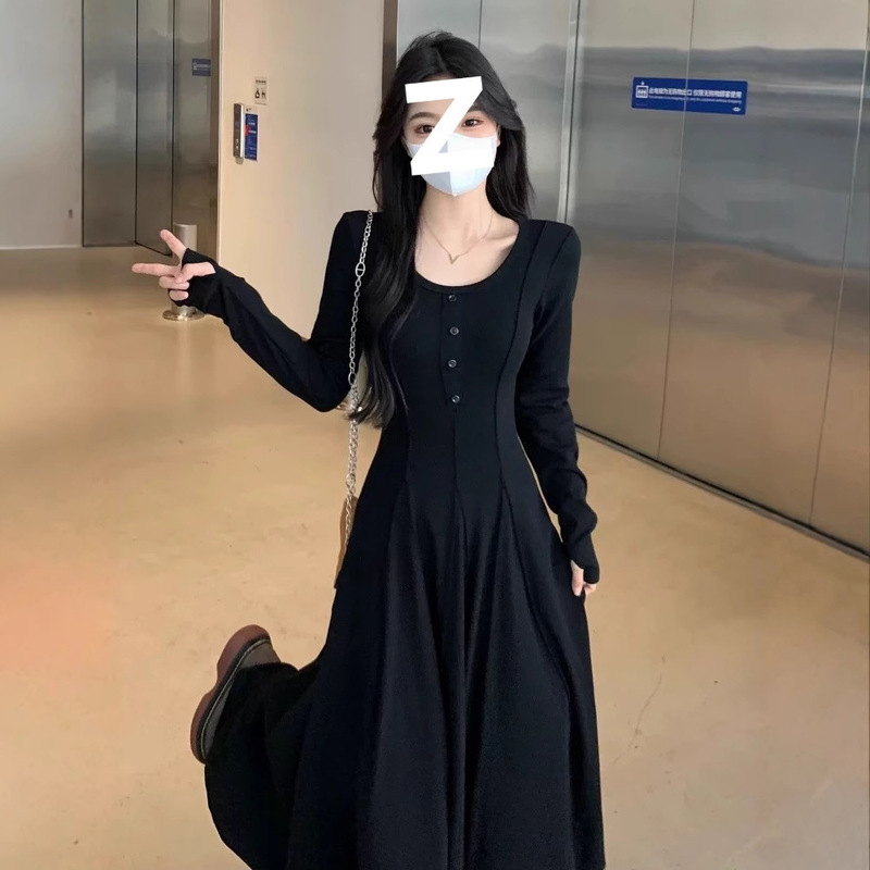 Autumn Wear Black Inner Wear dress Children Autumn 2024 New Small Black Dress High-grade Midi Dress