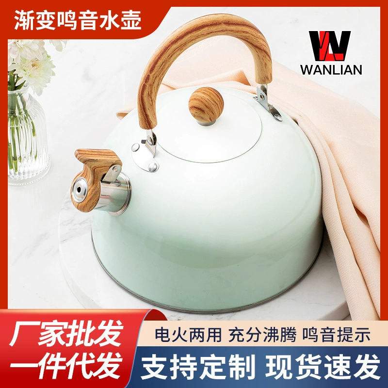 Новый чайник Amazon светло-зеленого цвета, из нержавеющей стали, для чая и кофе, в европейском и американском стиле, 3 л, легкая роскошная кухонная утварь с деревянной ручкой.