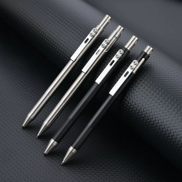 Stainless steel press-type bolt pen, metal business signature pen, gel ballpoint pen, office stationery gift, automatic pen
