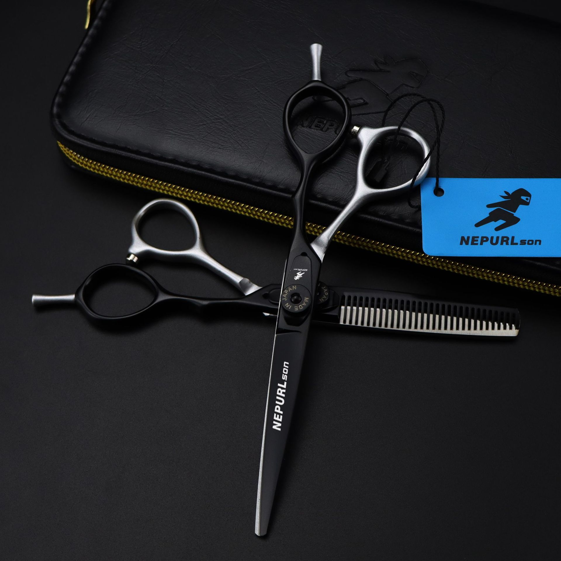 6.0寸奈普森 黑银色美发剪刀 理发剪 平剪 刘海剪 牙剪 打薄剪