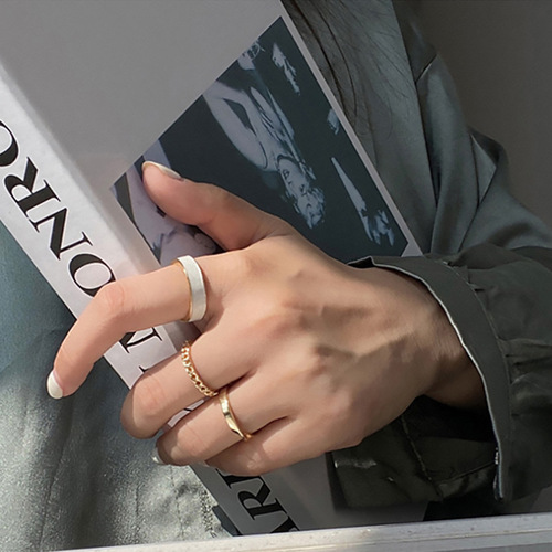 Fashion plain ring three-piece set combination personalized ins trendy cold style open adjustable index finger ring for women