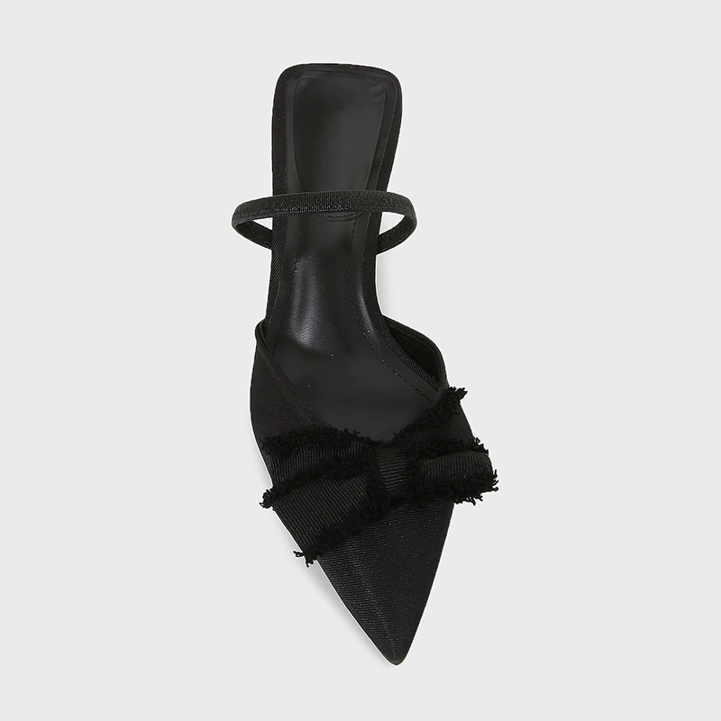 Ботильоны на шпильке с черной бантовой пряжкой и носком pointed toe мюли с тонкой шпилькой, подошваback зацепляющая сандалии