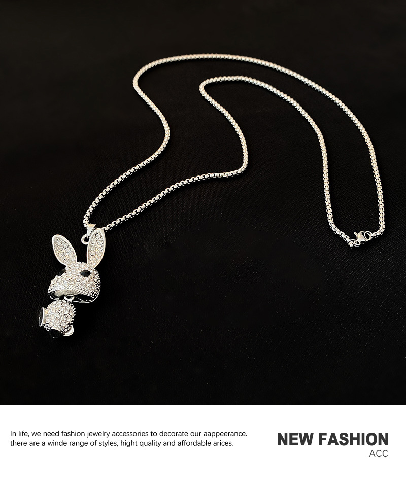 Personalized Fashion Hip-hop Rabbit Necklace Full Of Diamond Trend Pendant Temperament Sweater Chain display picture 4