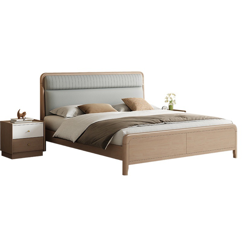 Cama de madera maciza completa nórdica 1,5 m cama individual dormitorio principal 1,8 m cama doble de madera maciza estilo crema hogar cama de boda