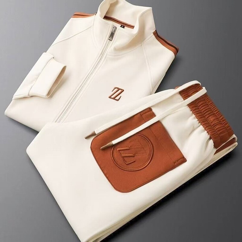 Men's New Autumn Style Stand-Up Collar Casual Sports Suit, Trendy and Fashionable Sportswear, Long-Sleeved Straight Pants Two-Piece Set