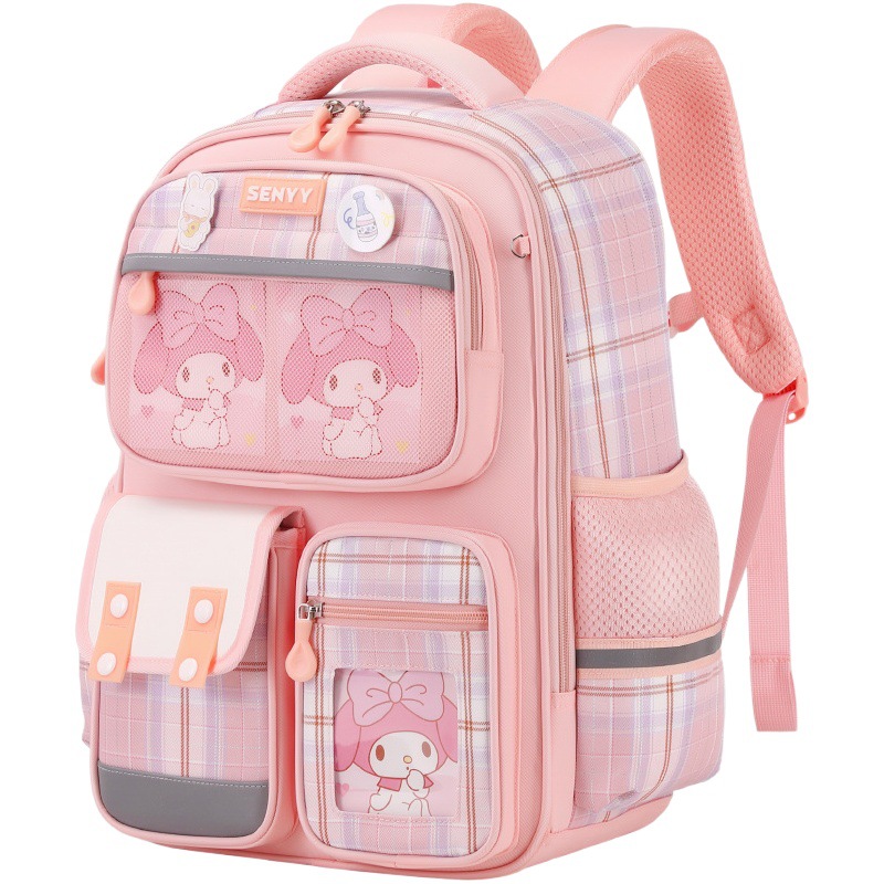 2024 nuevos niños de la escuela primaria schoolbag niñas grado 3-6 protección de la columna vertebral reducción de carga mochila a cuadros de tela oxford luz