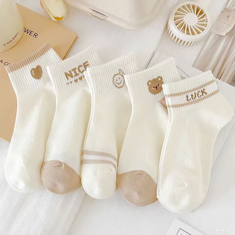 [Factory Wholesale] Cute Bear Socks Women's Short Socks Spring and Summer Thin Student Mesh Breathable Women's Boat Socks