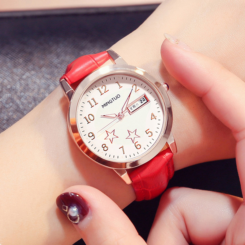 T0306 sabuk jam tangan permukaan putih merah + kotak arloji nama