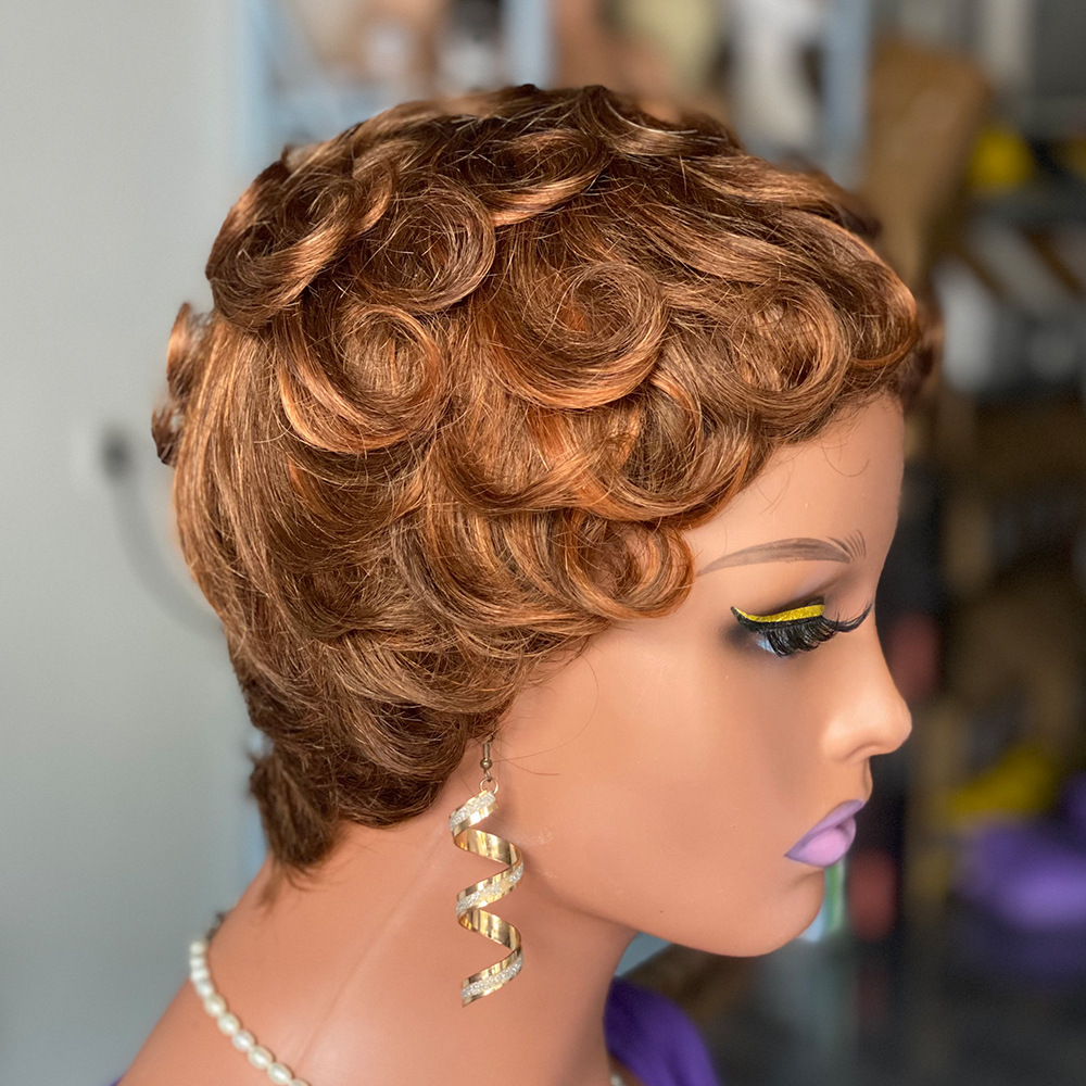 Peruca de cabelo humano curta e ondulada estilo natural diário_voghion.com