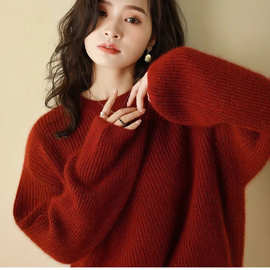 本命年红色圆领长袖针织衫女修身显瘦减龄内搭闪亮金丝百搭毛衣