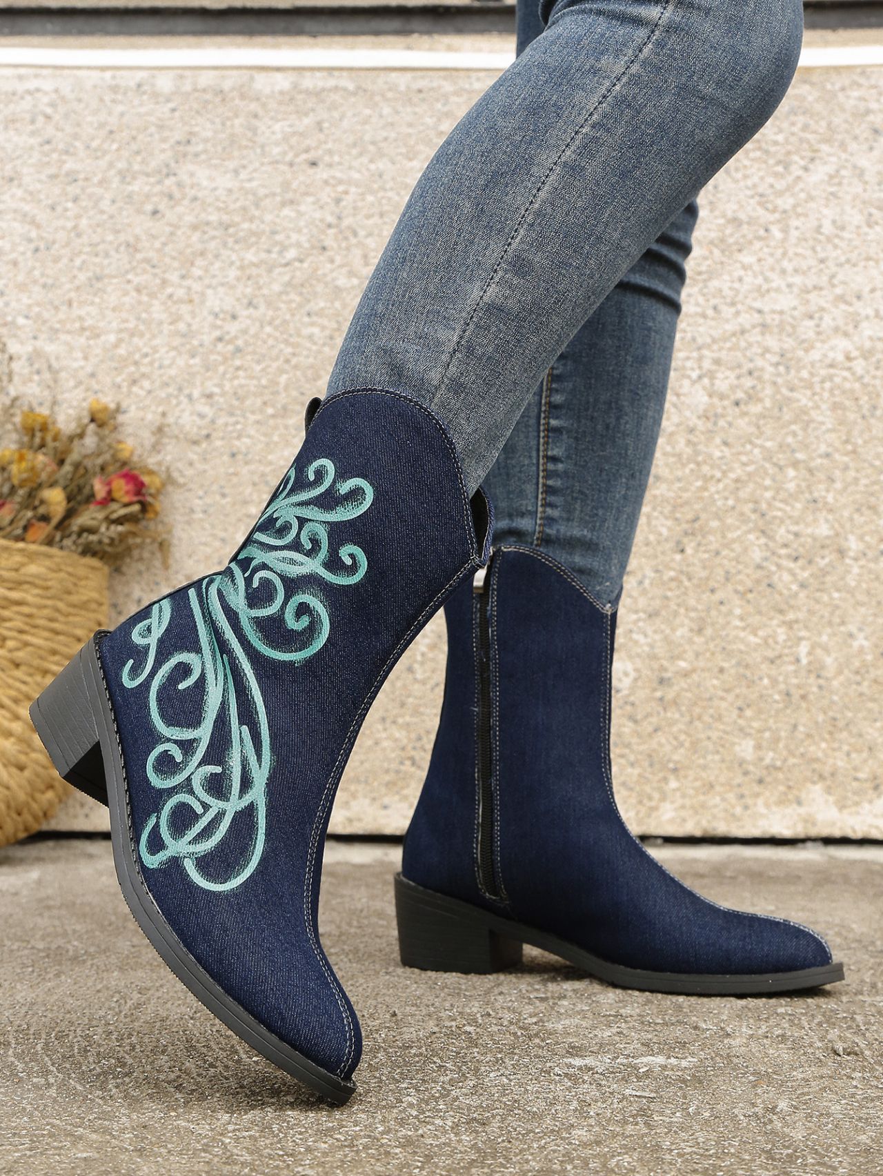 Herbst und winter frauen stiefel Runde kappe platz mit denim stiefeletten einfarbig frauen stiefel_voghion.com