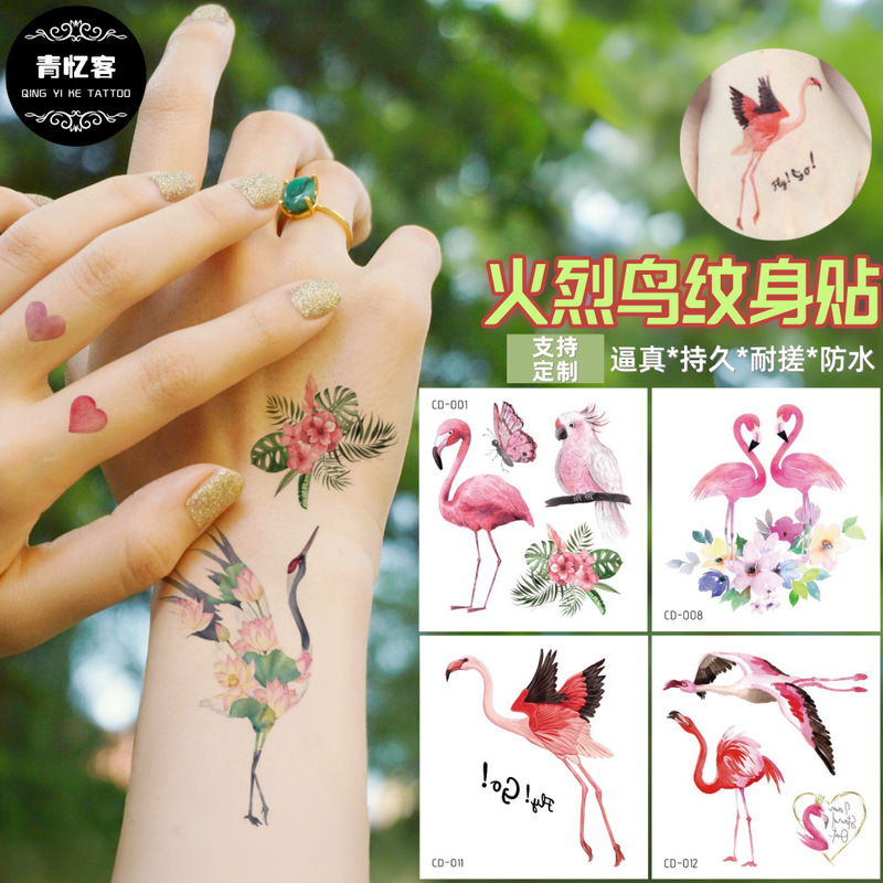 Cross-Border Supply I Wholesale Colorfulful Flamingo Red-Crowned Crane Temporary Tattoo Stickers Waterproof High-End Small Fresh