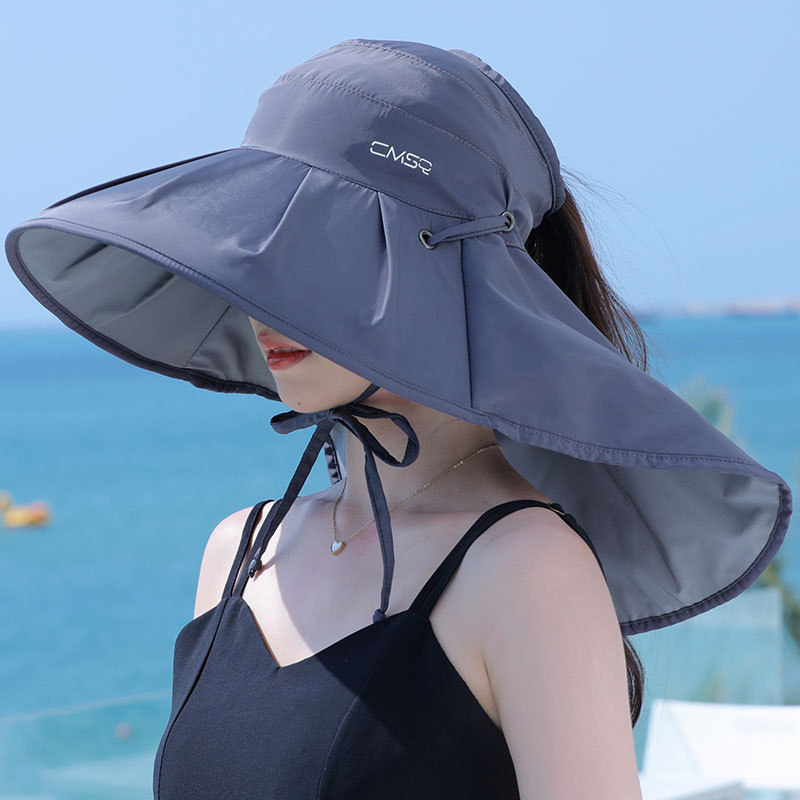 New women's sun hat outdoor UV protection beach sun hat cycling shawl neck protection letter empty top hat